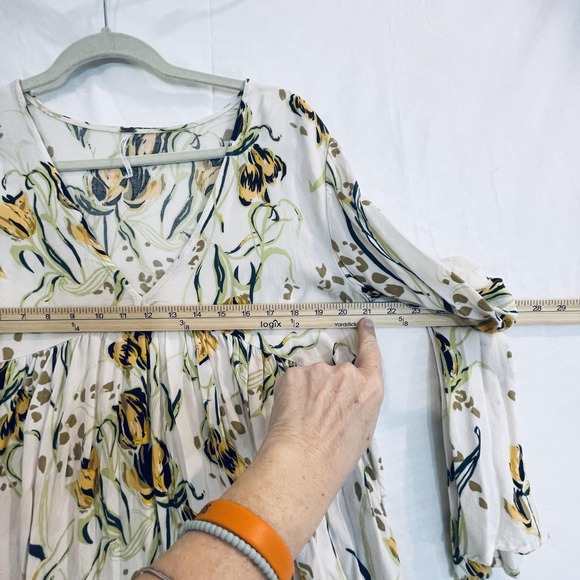 Free People Blouse Womens Medium Multicolor Floral Boho V Neck Tunic Top - Picture 5 of 12